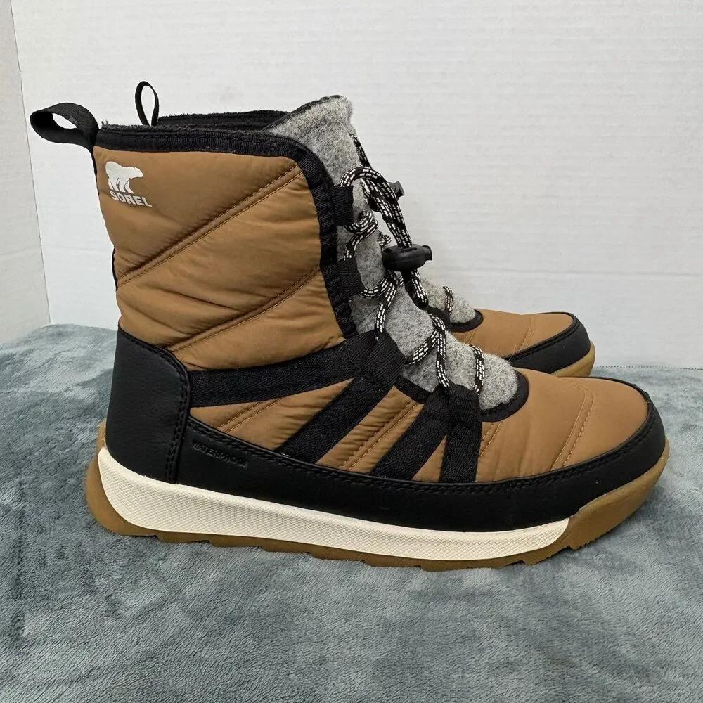 Sorel Whitney II Short Elastic Lace Winter Boots Waterproof Elk Womens 5 Brown
